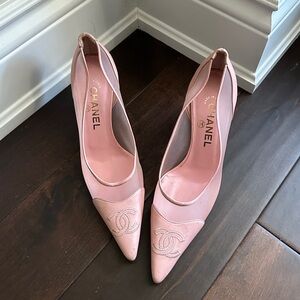 SOLD Rare Vintage Chanel Pink Mesh Heels 37.5